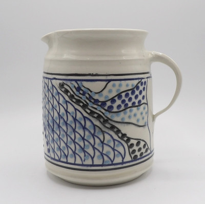 Hobbyist/Studio Art Pottery Pitcher 3D Textural Hand-Painted Abstract Design