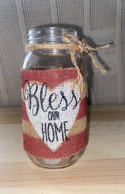 Young s Mason Jar Primitive Bless Our Home Flag Burlap Heart Star Country Vase 