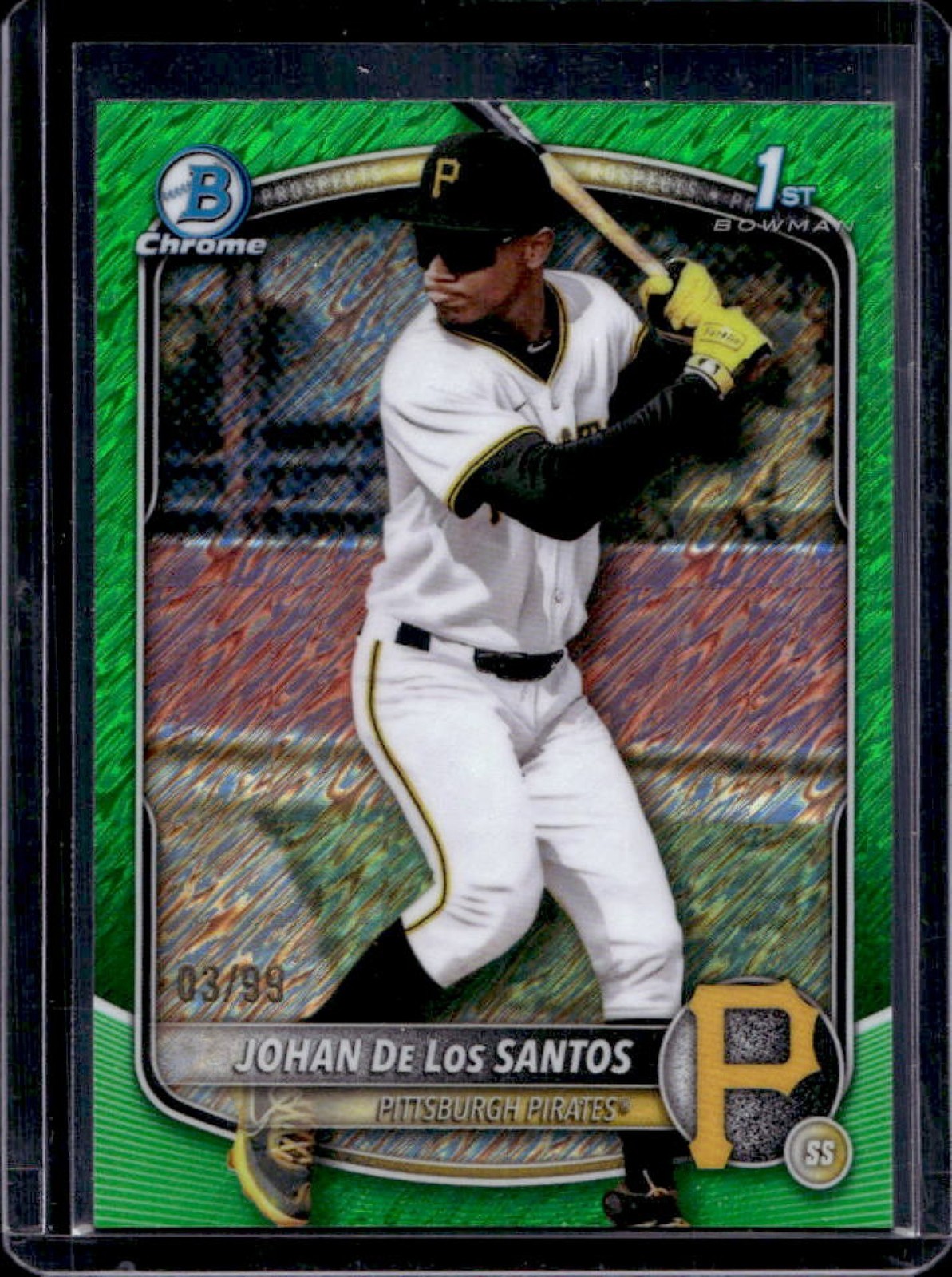 2025 Bowman Chrome Johan De Los Santos Green Shimmer Refractor 1st Prospect #/99