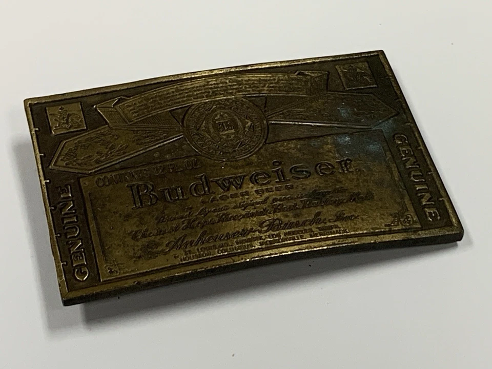 Hebilla de cinturón Budweiser vintage genuina Anheuser Busch latón macizo A-168 4"x2,5" Foto 2 de 4