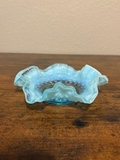 VTG Fenton Blue Opalescent 6.25"W Hobnail Bon Bon Candy Dish Bowl