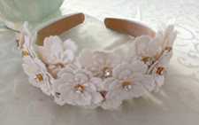 White Flower Leather Rhinestones Hair Crown Bridal Headband Wedding