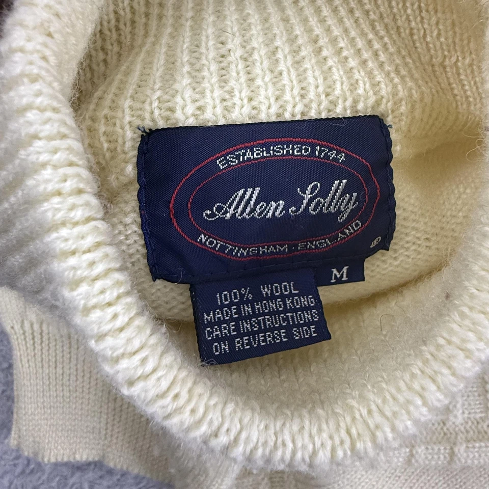 Suéter Allen Solly De Colección Para Hombres Mediano Crema Lana Cuello Simulado Tejido Oveja Años 90 Foto 4 de 4