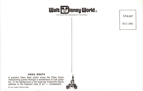 Vintage Walt Disney World Swan Boats Postcard Cinderella Castle Fantasyland - Picture 2 of 2