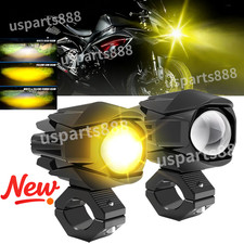 2X Motorcycle LED Headlight Fog Driving Spot Light Auxiliary Lamp White Yellow