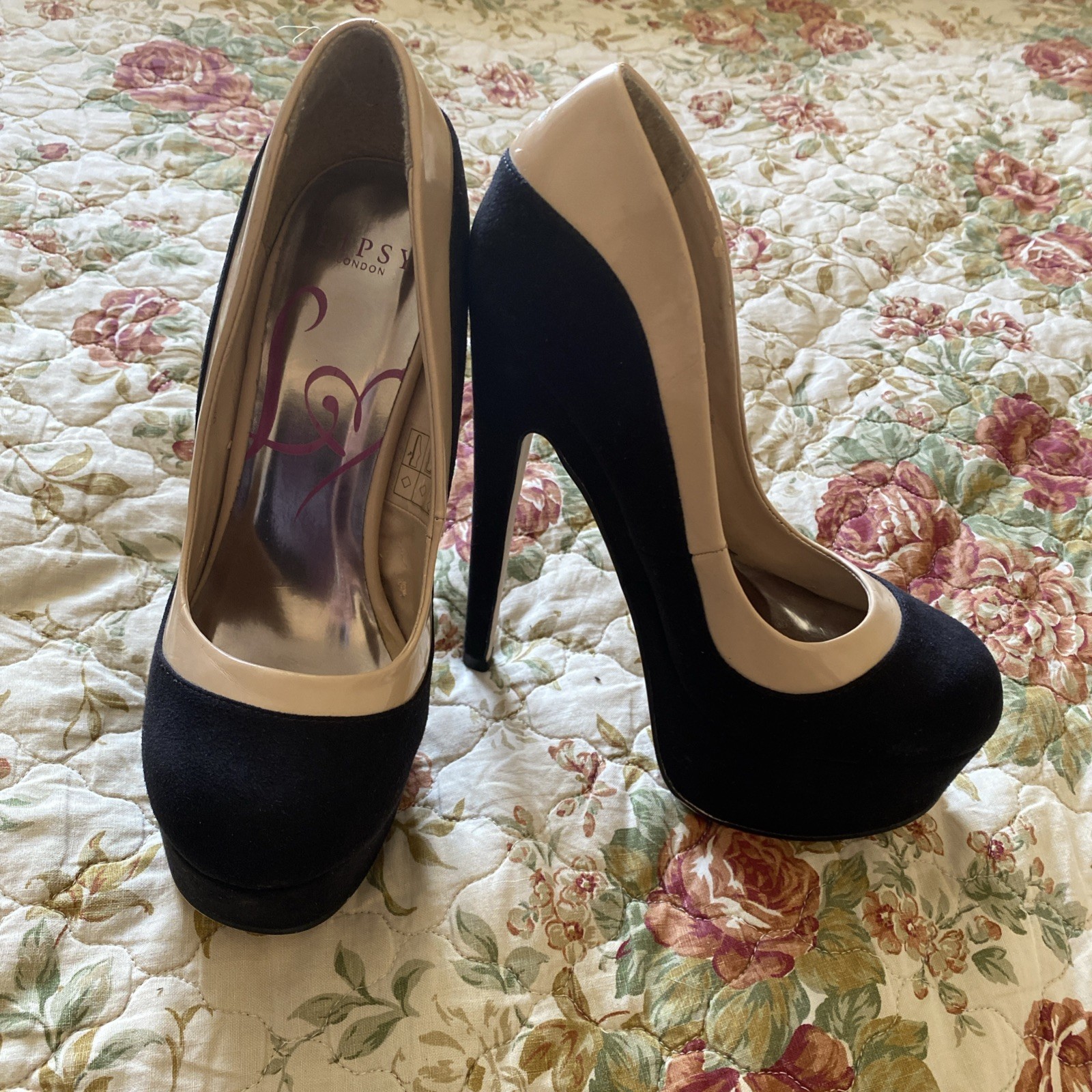 Lipsy Simone Very High Platform Court Shoes Size 36 UK 3 Black & Beige