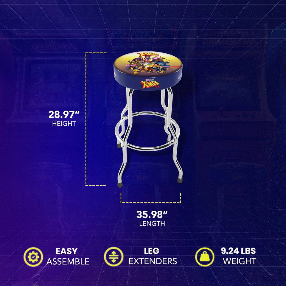 Arcade1Up Marvel X-Men Adjustable Arcade Stool with Chrome Plated Steel Frame - Image 3 of 4