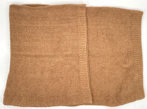 SKIMS Tan Brown Plush Cozy Knit Throw Blanket stretch one size 56" square fuzzy