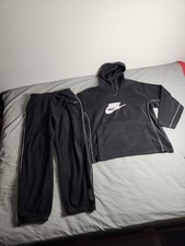 Vintage Y2K Nike Fleece Tracksuit Jacket Pants Mens Sz XL Black White Retro EUC