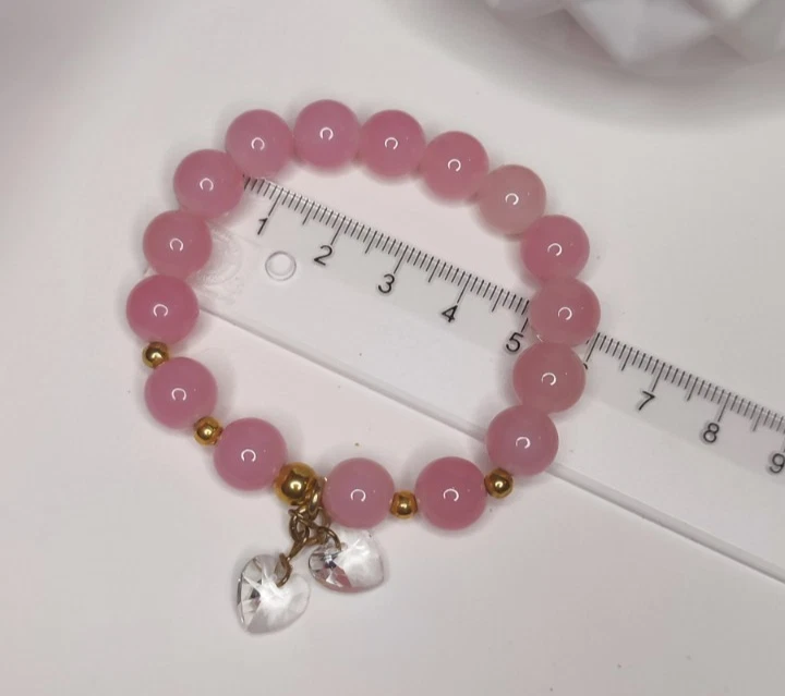 Handcrafted Pink Opal Stones beaded and Gold color Shapes Bracetet - Image 4 of 4