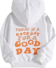 Girls White/Orange Pullover Hoodie Graphic Print Fleece 100 Polyester 9Y