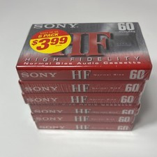 Sony HF 60 Minute Blank Audio Cassette Tapes 6 Pack New Sealed Package