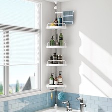 HAMITOR Corner Shower Caddy Tension Pole Adjustable Stainless Steel Organizer