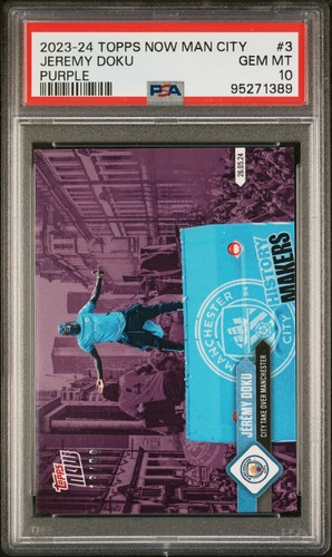 Jeremy Doku PSA 10 2023 Topps Now Manchester City púrpura/99 #3 *705