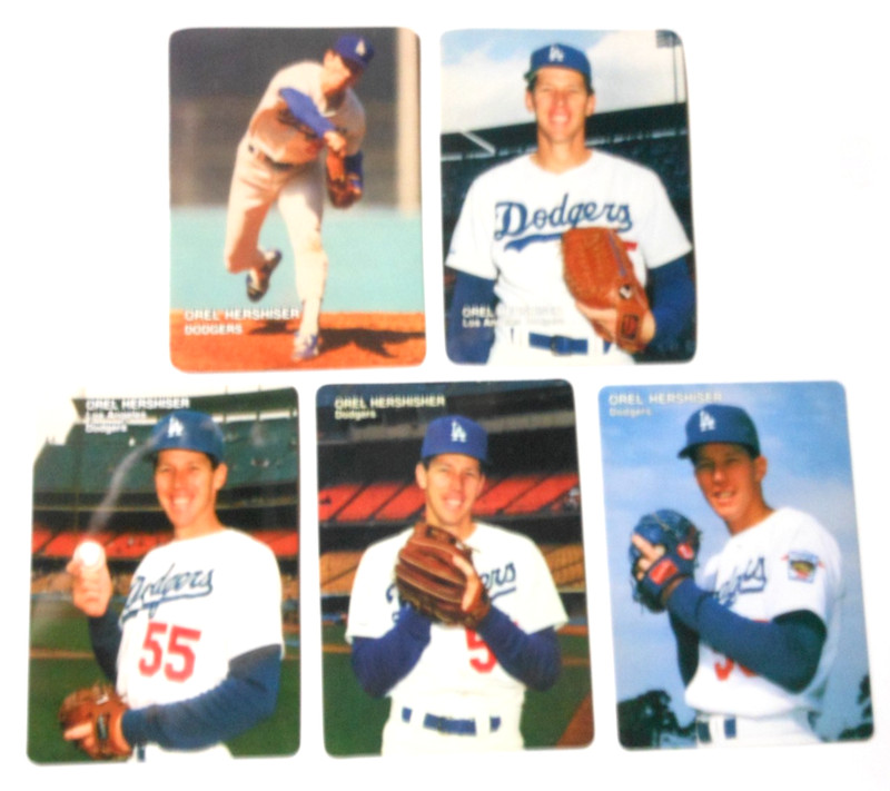 (5) MOTHER'S COOKIES DODGERS BASEBALL CARDS OREL HERSHISER '87 '88 '89 '90 '92  