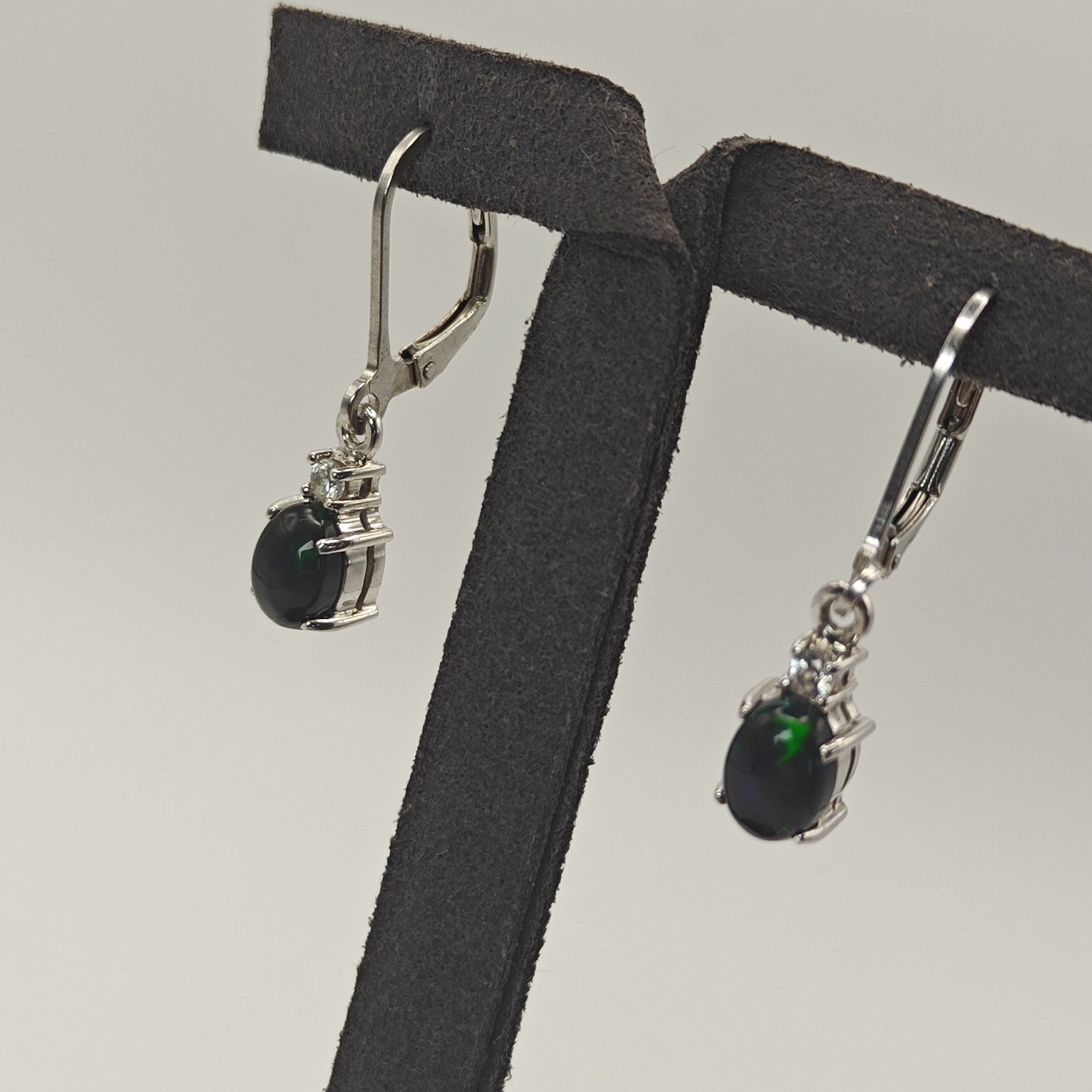 Sterling Silver 925 Lab Opal Green Dangle Earrings 2.14g