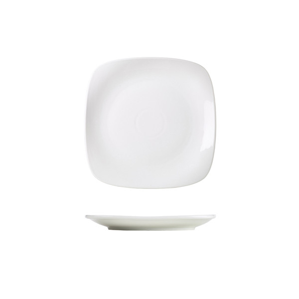 Genware Porcelain Rounded Square Plate For Home Parties 17cm/ 6.5"" Pack of 6