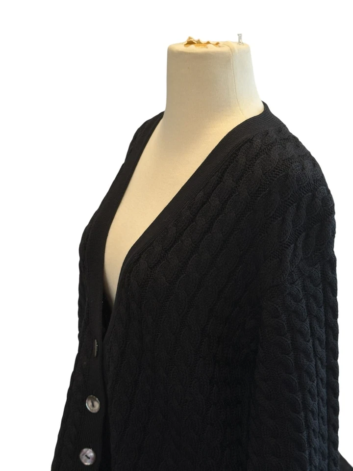 Cárdigan Henri Bendel negro para mujer manga larga pequeño botón 100 % lana Foto 3 de 4