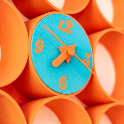 Wanduhr Türkis Orange Rund | für Space Age Panel | Retro 70er Mid Century Design