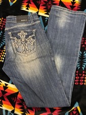 Grace In LA Women's Blue Denim Jeans Embellished Cross Pockets, Boot Cut, 29