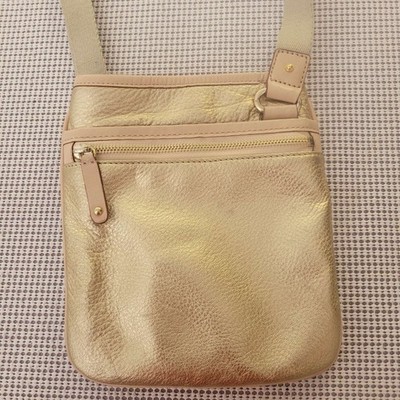 MICHAEL KORS Gold Leather Crossbody Bag Small Zip Pockets Adjustable Strap Used