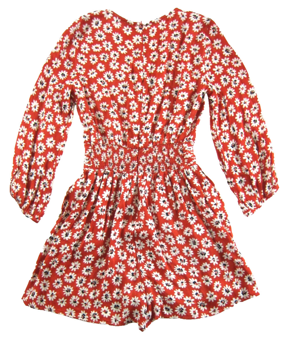 ZARA Red White Black Floral 100% Rayon Long Sleeve Pocket  Shorts Romper Women S thumbnail 2