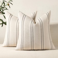 Decorative Pillow Covers 18x18 Striped Throw Pillows Textured Linen Pillow Co...