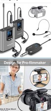 UHF Dual Channel Wireless Lavalier Microphone System with Volume Control for ...