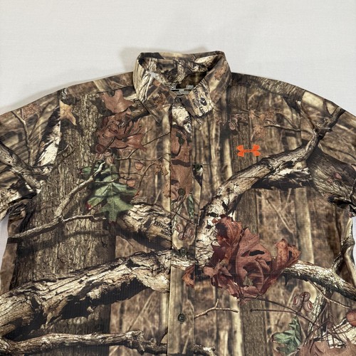 Under Armour Shirt Mens Large Brown Break Up Infinity Camo Button Up Hunting - Picture 2 of 13