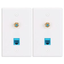 2 Pcs Ethernet Coax Wall Plate CAT6 Keystone Coupler F Type Port Jack