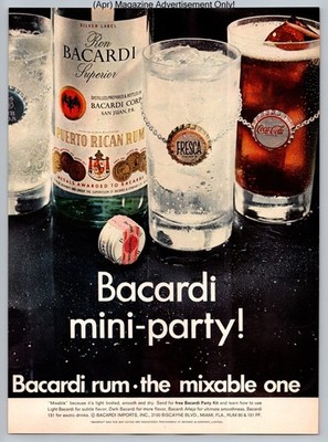 Bacardi Rum Puerto Rican Mixable Mini Party Beverage Vintage 1969 Advertisement