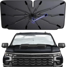 [2025 Upgraded] Windshield Sun Shade Umbrella, X-Large, Silver and Black 