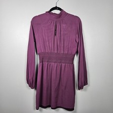 Guess by Marciano Womens S Silk Blend Mini Dress Tie Neck Smocked Waist Burgundy