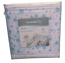BreathableBaby Mesh Bumper Cot Crib Bed Liner Full Wrap | Safe Stars Blue/White