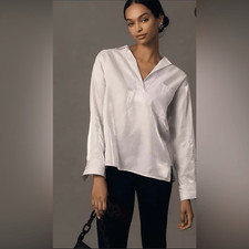 Anthropologie Pilcro Shimmer Popover Blouse in Iridescent Lilac Size XL