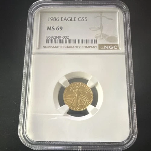 1986 American Eagle $5 Gold Coin NGC MS 69 1/10 oz .9167 Fine Gold