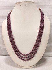Natural Ruby Plain Rondelle Bead Necklace: 3 Strand Gemstone Jewelry