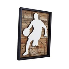 Decor Framed Wall Art Wooden Player Poster Hanging Vintage Rustic Basketball