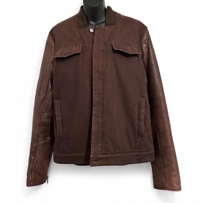 Alexander Wang Jacket Denim Bomber with Leather Sleeves and Zipper Detail SizeM
