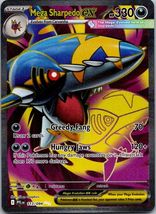 Mega Sharpedo ex 113/094 Ultra Rare Phantasmal Flames Pokemon Holo Near Mint
