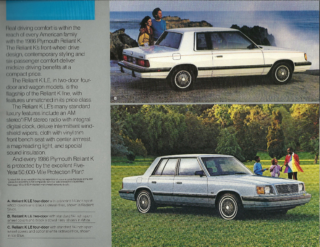 1986 Plymouth RELIANT K Car Brochure:SE,LE,WAGON, | eBay