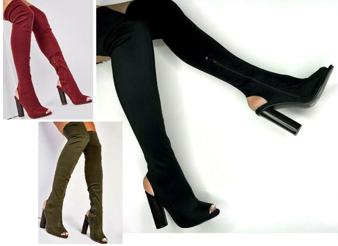 Peep toe knee shop high boots size 11