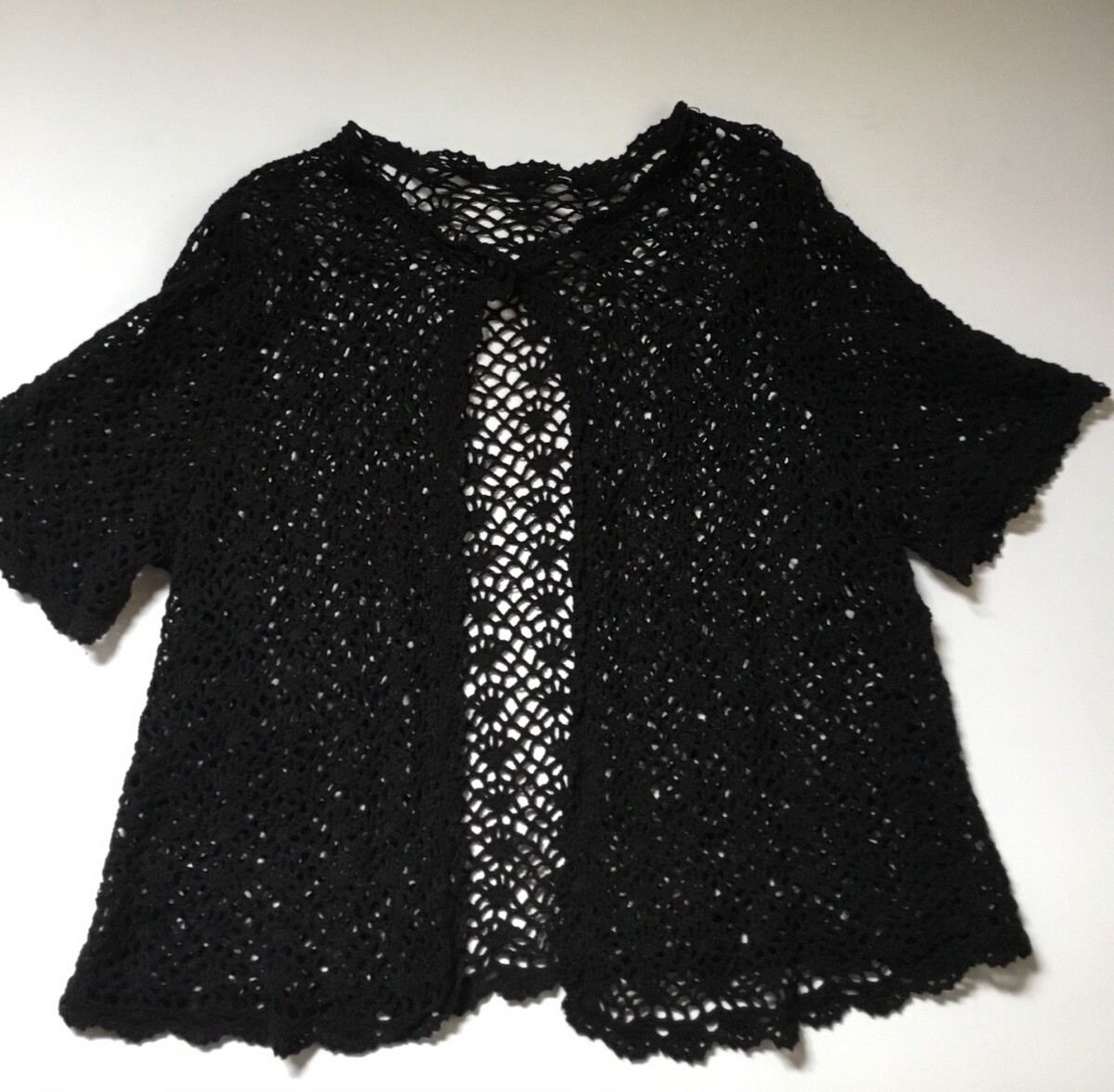 Cardigan Black Crochet Sweater Open Front Whimsigoth-image