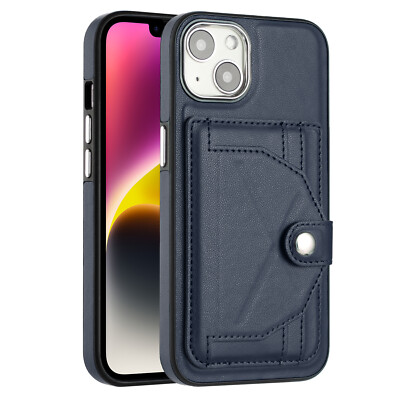 Für iPhone 13 12 14 11 Pro 8 Stoßfester Card Case PU-Leder Black Case Handyhülle