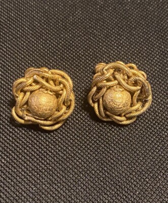 Vintage Signed Miriam Haskell Golden Birds Nest Screw Back Clip On Earrings