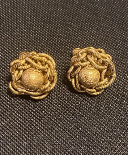 Vintage Signed Miriam Haskell Golden Birds Nest Screw Back Clip On Earrings