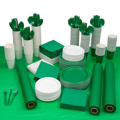 Fun Express Green & White Disposable Tableware Kit Mega Bulk 1973 Pc