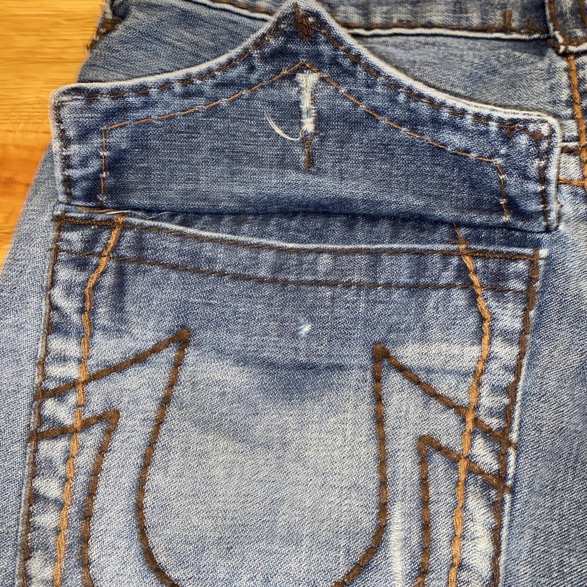 True Religion Jeans Logan Super T Distressed Buttons Zip Fly Men's