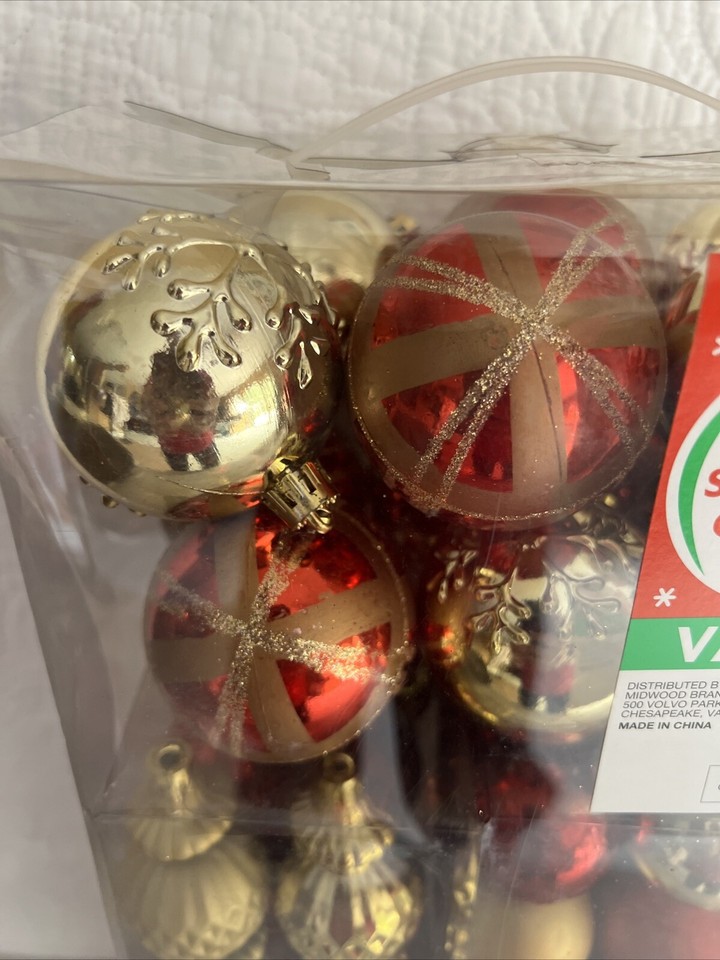 Christmas Tree Ornaments, 74 Ct Red and Gold Shatterproof Ornaments