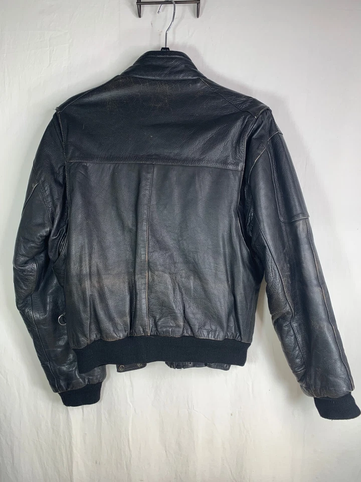 Riders Choice RC Negro Cuero Pesado Aislado Motocicleta Bombardero Chaqueta Para Hombres M Foto 2 de 4